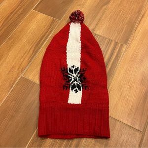 Women’s Vintage Gap Long Red Snowflake Knit Beanie Hat Size Small S